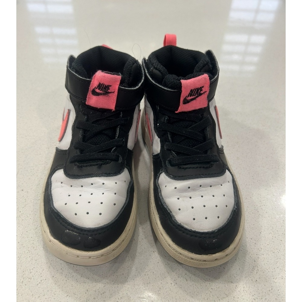 Nike Court Borough Mid 2 Kids 10C High Top Sneakers Black White Pink‎ Lace Up